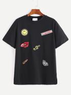 Shein Black Sequin Embroidered Patches T-shirt
