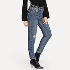 Shein Bleach Wash Ripped Straight Leg Jeans