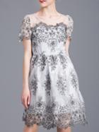 Shein Grey Gauze Embroidered A-line Dress
