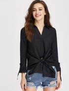 Shein V-cut Knot Front Tie Sleeve Blouse