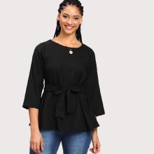 Shein Plus Knot Waist Keyhole Back Top