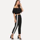 Shein Off-shoulder Ruffle Top & Stripe Contrast Pants