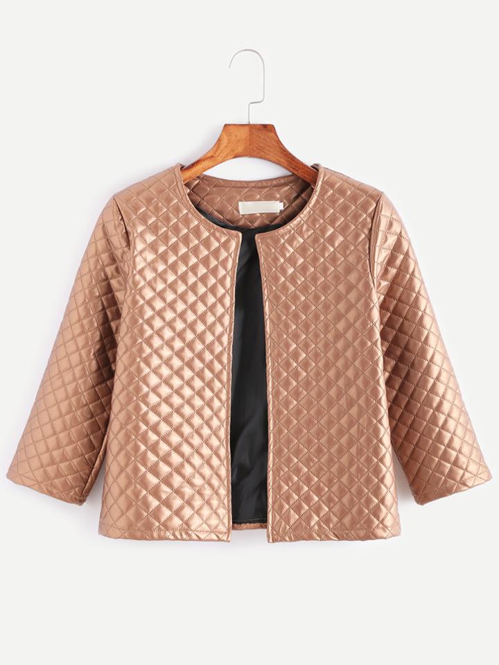 Shein Coffee Grid Grain Faux Leather Coat