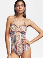 Shein Multicolor Printed Cutout Halter One-piece Swimwear