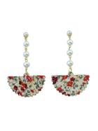 Shein Red Pearl Hanging Pattern Wood Sector Drop Earrings