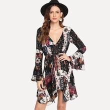 Shein Wrap V-neck Flower Print Dress