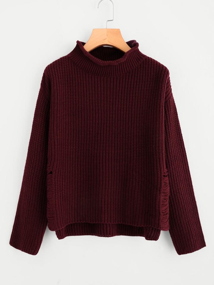 Shein Ladder Slit Side Step Hem Sweater
