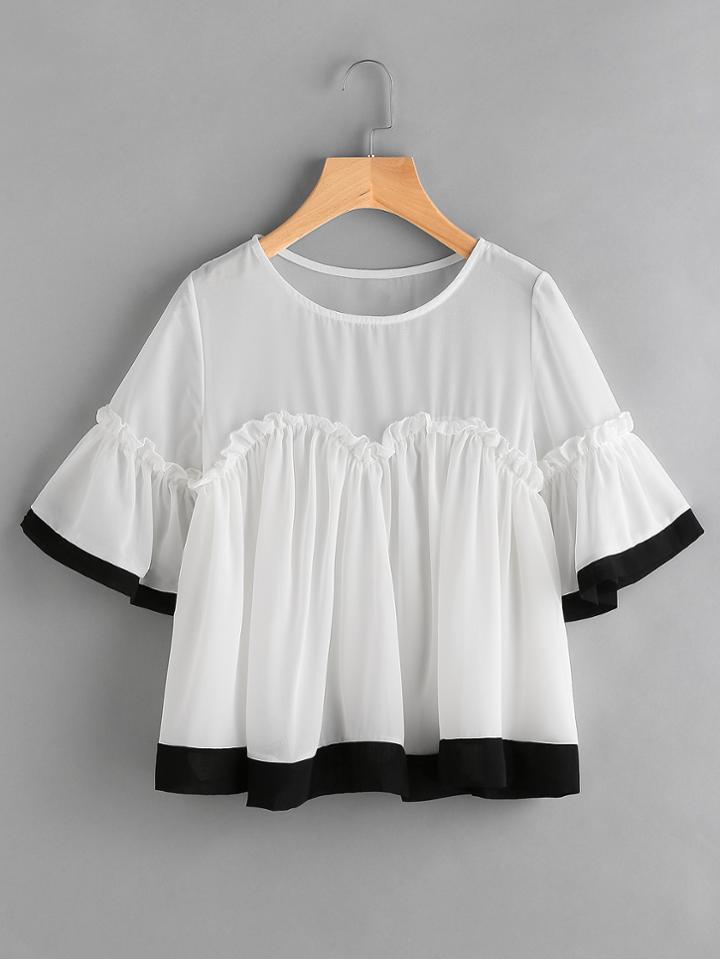 Shein Contrast Trim Frill Chiffon Top