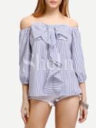 Shein Vertical Stripe Ruffle Tie-bow Off The Shoulder Blouse