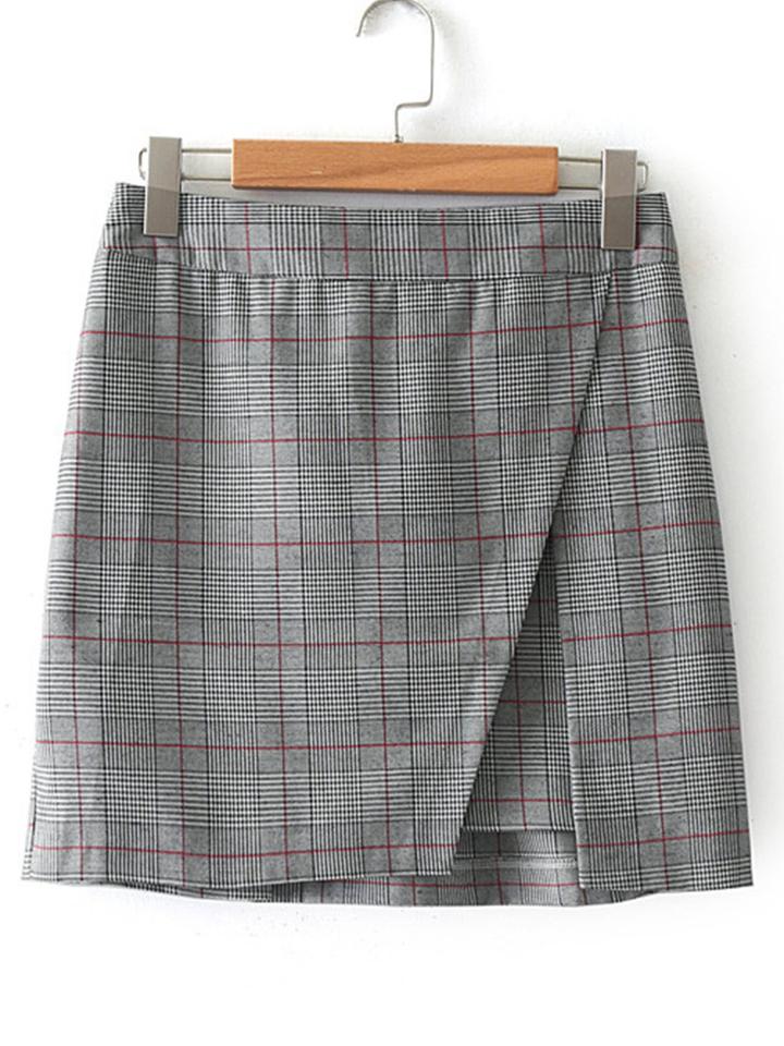 Shein Slit Detail Plaid Skirt