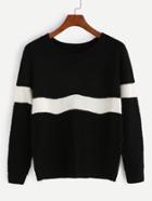 Shein Black Mixed Knit Contrast Panel Sweater