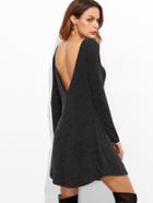 Shein Black Boat Neck V Back Curved Hem Dress