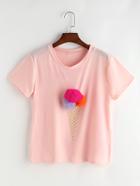 Shein Ice Cream Print Pom Pom T-shirt