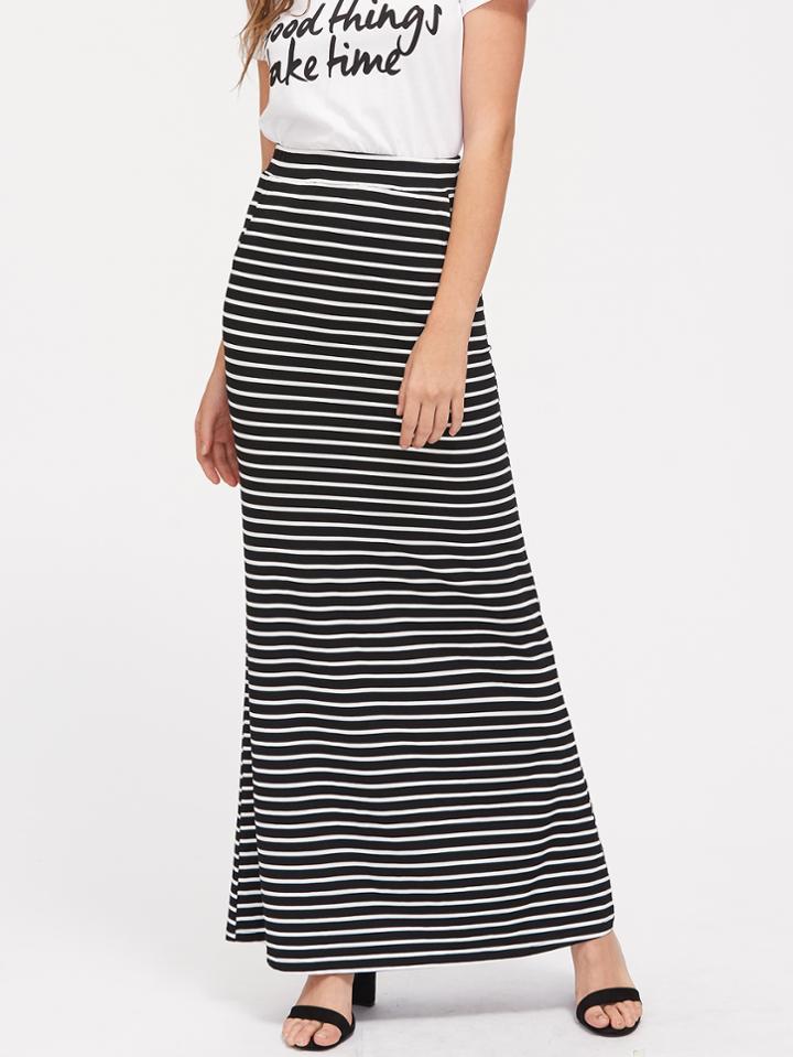Shein Slant Pocket Detail Striped Jersey Skirt
