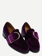 Shein Purple Buckled Strap Velvet Low Heel Pumps