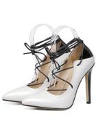 Shein White Contrast Pointy Lace Up Stiletto Heels
