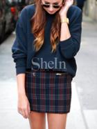 Shein Navy Crew Neck Loose Sweatshirt