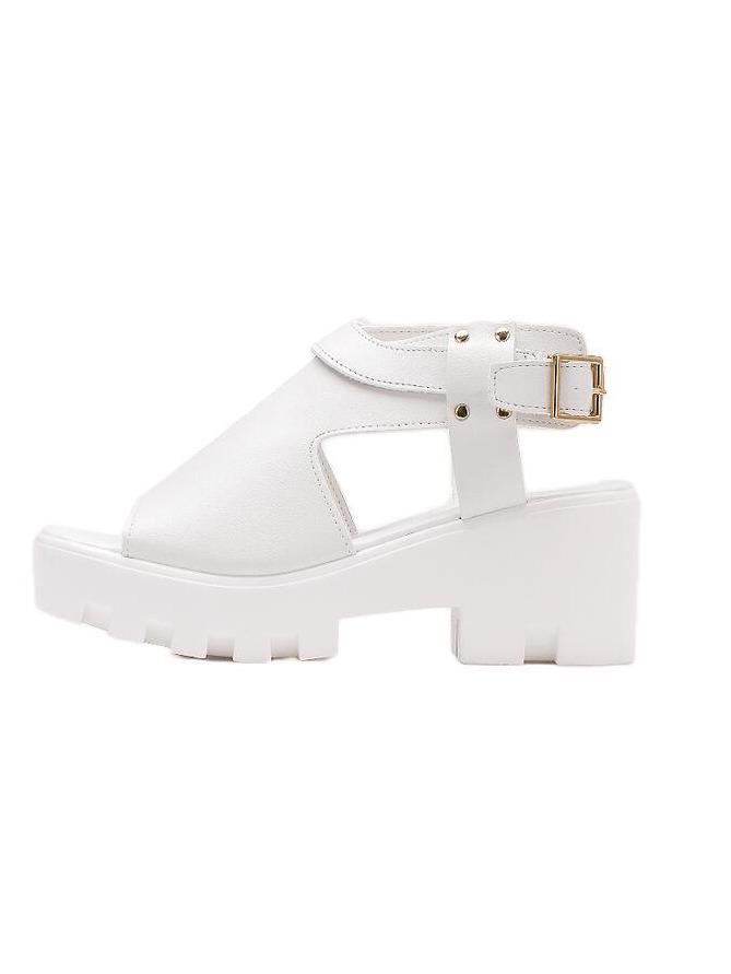 Shein Studded High Vamp Peeptoe Chunky White Sandals
