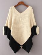 Shein Two Tone Batwing Sleeve Asymmetrical Knit Poncho