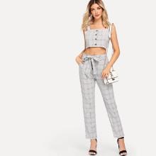 Shein Button Front Crop Top With Pants