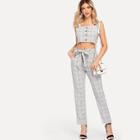 Shein Button Front Crop Top With Pants