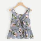 Shein Knot Front Floral Pep Hem Top