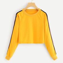 Shein Stripe Tape Detail Crop Sweatshirt