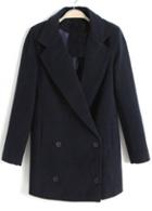 Rosewe Elegant Navy Blue Double Breasted Long Sleeve Coat