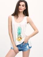 Shein White Fruit Print Tank Top