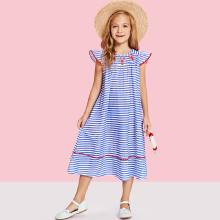 Shein Girls Animal Print Ruffle Detail Striped Dress