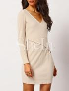 Shein Apricot Wrap Front Ribbed Sweater Dress