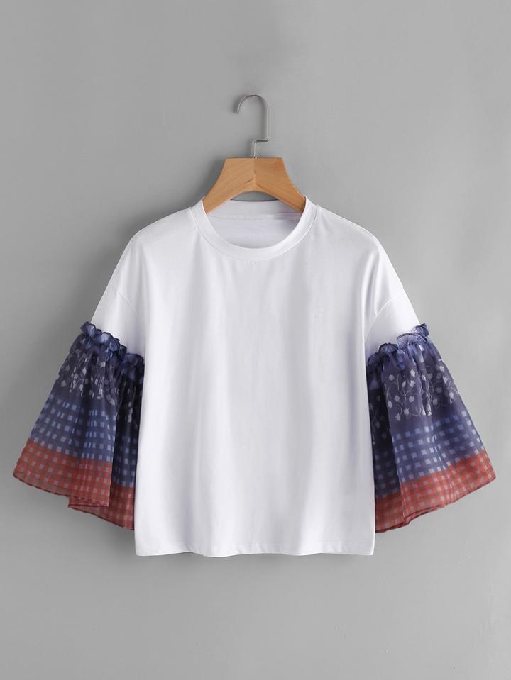 Shein Contrast Flute Sleeve Drop Shoulder Tee