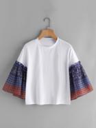 Shein Contrast Flute Sleeve Drop Shoulder Tee