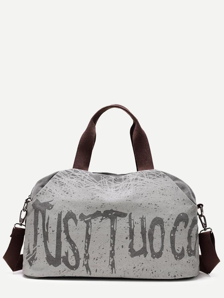 Shein Grey Graffiti Print Canvas Handbag With Strap