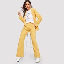 Shein Pocket Patched Fitted Cord Blazer & Pants Set