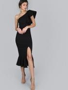 Shein One Shoulder Frill Peplum Hem Dress