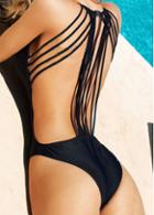Rosewe Cut Out Black Strappy One Piece Monokini