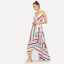 Shein Striped Belted Dip Hem Cami Dress