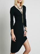 Shein Black V Neck Long Sleeve Asymmetrical Dress