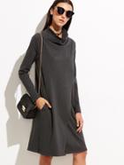 Shein Heather Grey Cowl Neck Long Sleeve Shift Dress