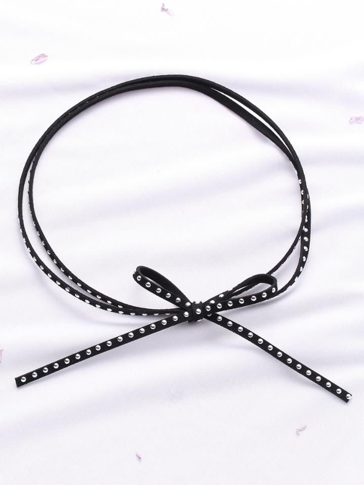 Shein Black Double Layered Studded Choker With Bow Tie