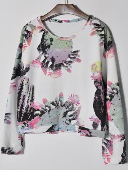 Shein Long Sleeve Pullover Sactus Sweatshirt