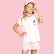 Shein Girls Colorful Trim Graphic Tee