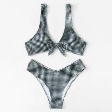 Shein Plus Knot Front Gingham Bikini Set