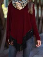 Shein Red Round Neck Asymmetrical Tassel T-shirt