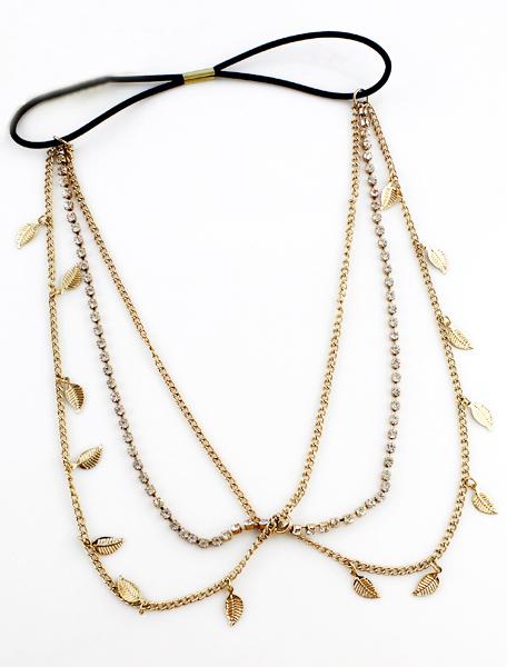Shein Gold Crystal Leaves Chain Hair Accessories