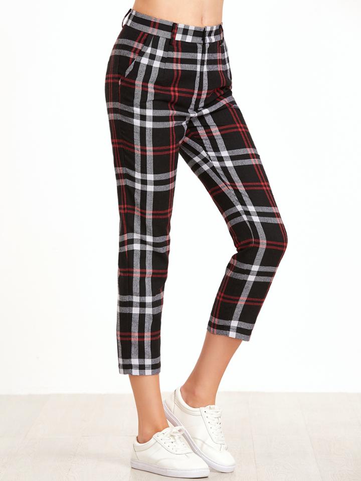 Shein Black Plaid Crop Tapered Pants