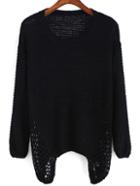 Shein Long Sleeve Open-knit Black Sweater
