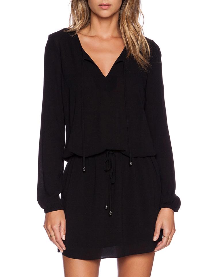Shein Black Long Sleeve V  Neck Dress