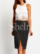 Shein Black Split Front Lace Midi Skirt